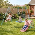 thumbnail image 1 of 3 in 1 Metal Swing Set Outdoor , SHINPT Toddler Swing Set for Backyard, Tall Swing Set with Slide, Saucer Swing Seat, Belt Swings Seat, Heavy Duty Swing Set for kids, Kids Playset Outdoor, 1 of 8