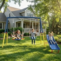 3 in 1 Metal Swing Set Outdoor , SHINPT Toddler Swing Set for Backyard, Tall Swing Set with Slide, Saucer Swing Seat, Belt Swings Seat, Heavy Duty Swing Set for kids, Kids Playset Outdoor