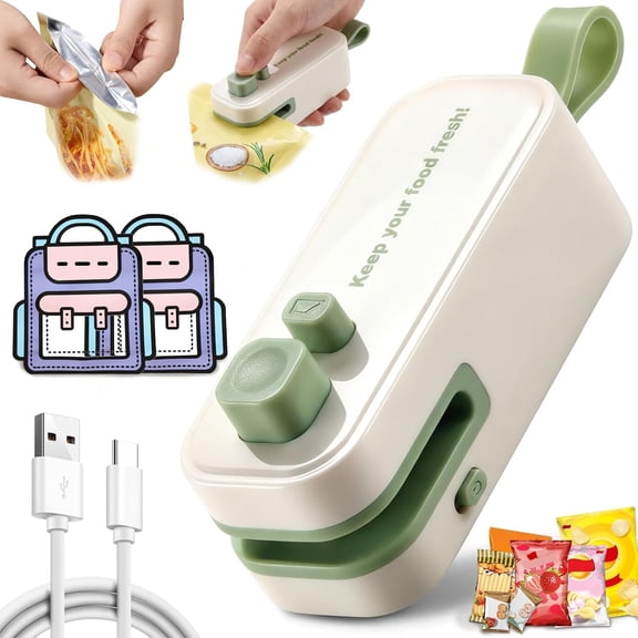 3 in 1 Mini Bag Sealer, Upgraded Rechargeable Mini Bag Sealer with Cutter and Magnet,Small Household Pressure Sealer,Portable Plastic Bag Sealing Machine,Heat Sealer for Snack