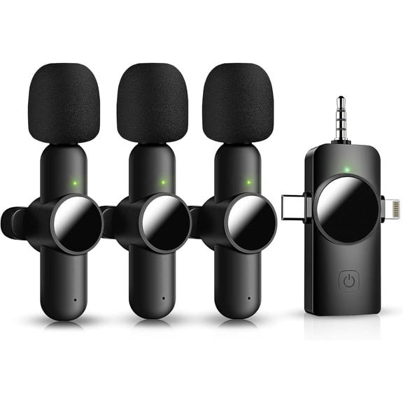 3 in 1 Mini Microphone, Lavalier Microphone for Android Camera USB-C,2.4G Ultra-Low Delay,Noise Reduction,Microphone Video Recording, Live Streaming,(Black, 3microphone)