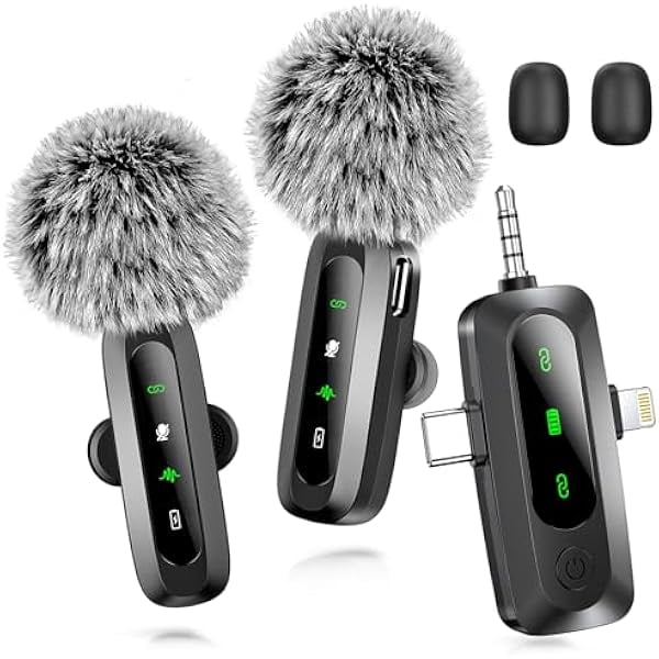 3 in 1 Mini Microphone for iPhone, Android, Camera, LED Display Wireless Lavalier Microphone for Video Recording, Clip on Lapel Lav Mics with Noise Reduction for Interview Vlog YouTube TikTok
