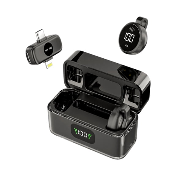 3 in 1 Mini Wireless Lavalier Microphone for Interview/Vlogging/Streaming/Podcasting and More. Built-in Enhanced Intelligent Noise-Canceling Technology(Black)