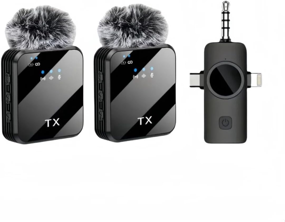 3 in 1 Mini Wireless Lavalier Microphone for iPhone/Android/Camera,328ft Transmission, 18H Battery Life, Noise Reduction Lapel Mic for Record Interview, Vlogs, YouTube, Tiktok