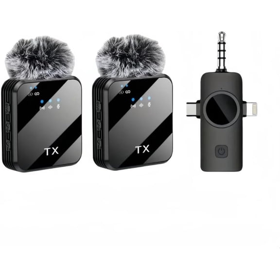 3 in 1 Mini Wireless Lavalier Microphone for iPhone/Android/Camera,328ft Transmission, 18H Battery Life, Noise Reduction Lapel Mic for Record Interview, Vlogs, YouTube, Tiktok