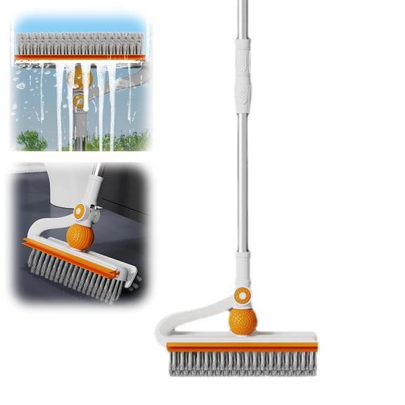 3 in 1 Multi Function Cleaning Brush - Extendable Stainless Steel Handle, 180 Rotating Head with Squeegee and Tweezer, Floor Scrubber for Bathroom Kitchen
