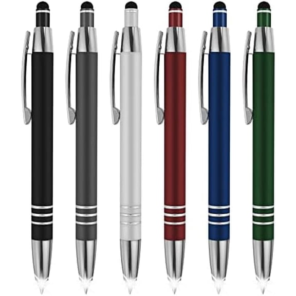 3 in 1 Multi-Function Soft Touch Pen with Light for Pilots, Nurses, Doctors Etc .Lighted Tip Pen LED Night Writer Flashlight+Stylus for Touchscreen Devices+Ballpoint Pen, Multi-Color, Pack of 6