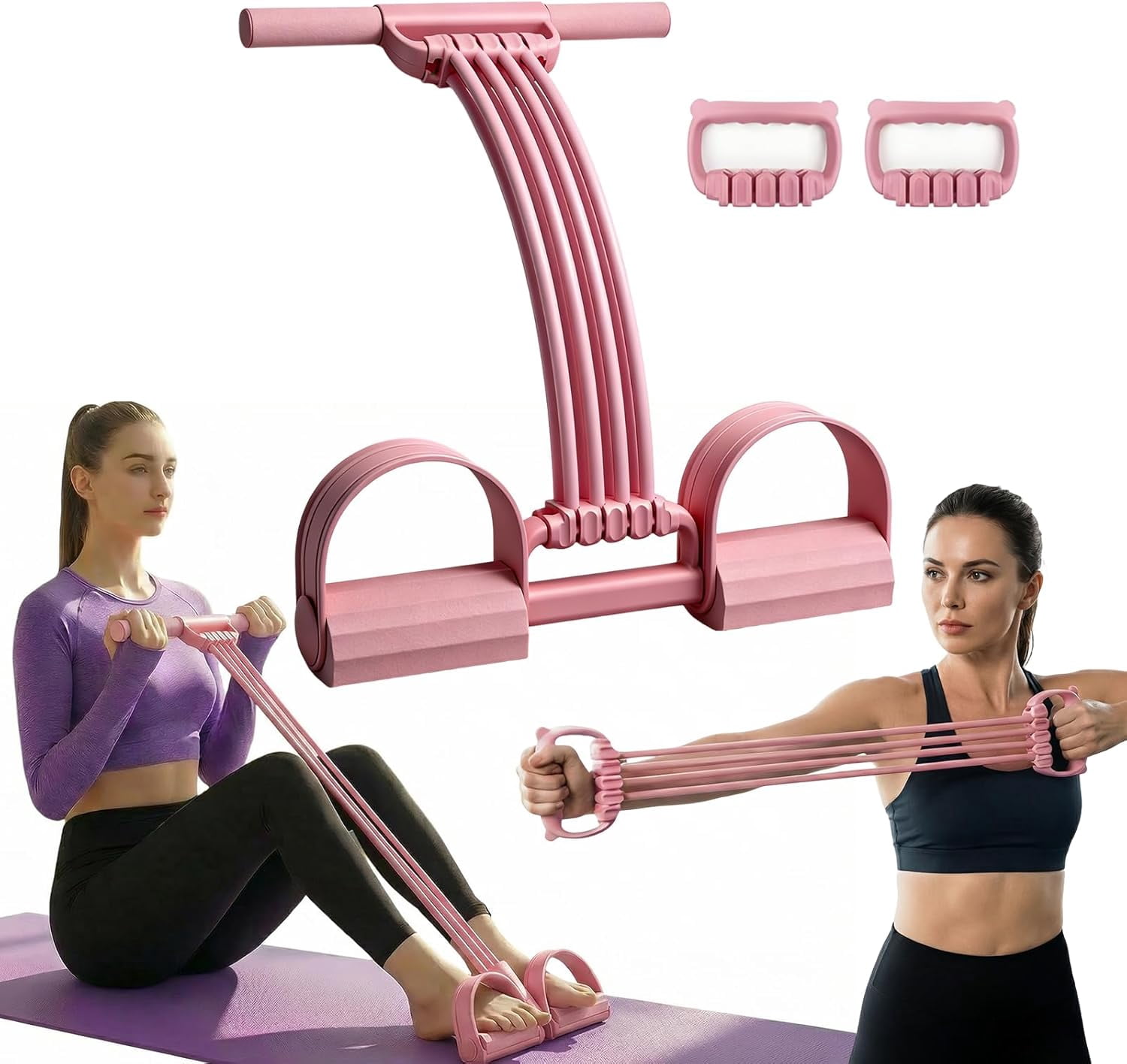 3 in 1 Multifunction Pedal Resistance Band,10-Tube Pedal Resistance Device,Adjustable Pedal Resistance Band with Handle,Natural Latex Sit-Up Trainer,Full-Body Shaping