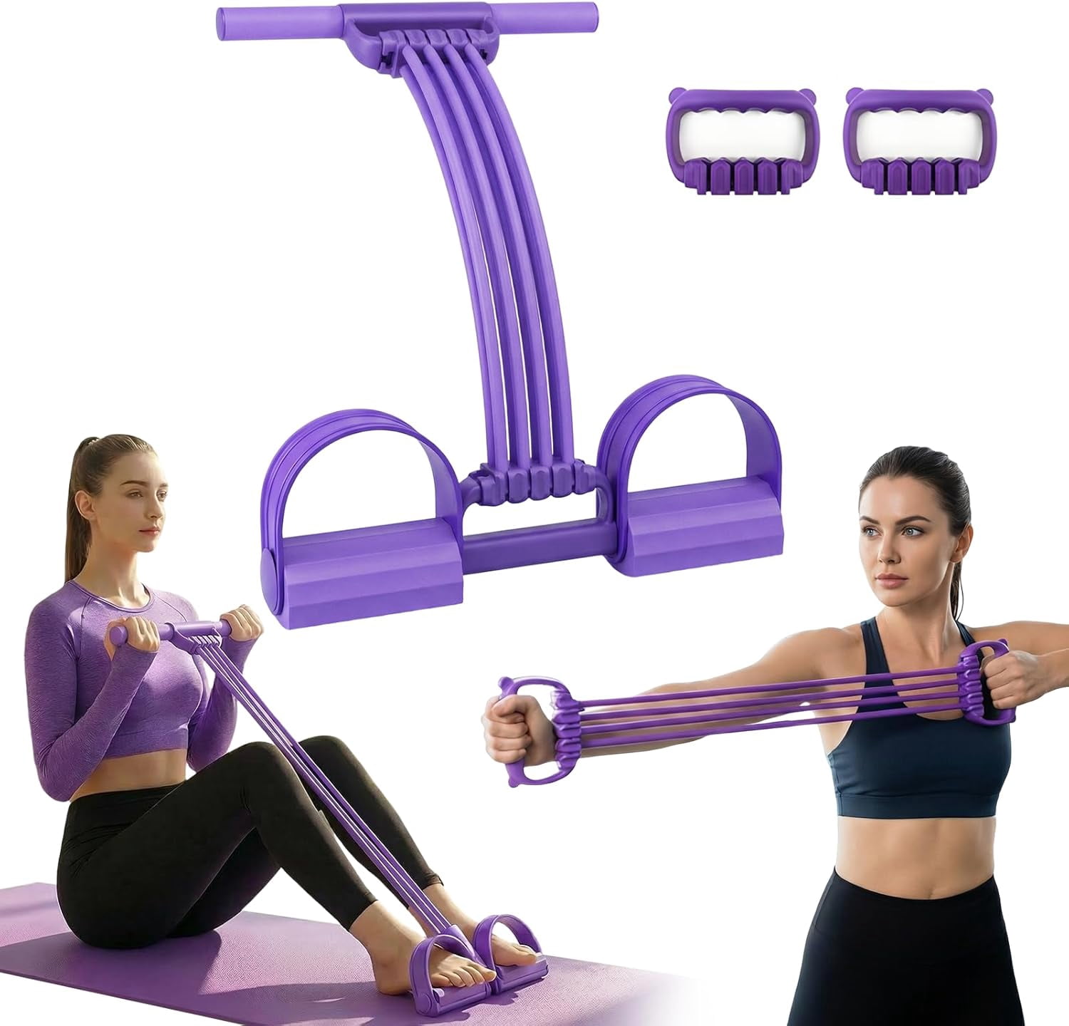 3 in 1 Multifunction Pedal Resistance Band,10-Tube Pedal Resistance Device,Adjustable Pedal Resistance Band with Handle,Natural Latex Sit-Up Trainer,Full-Body Shaping