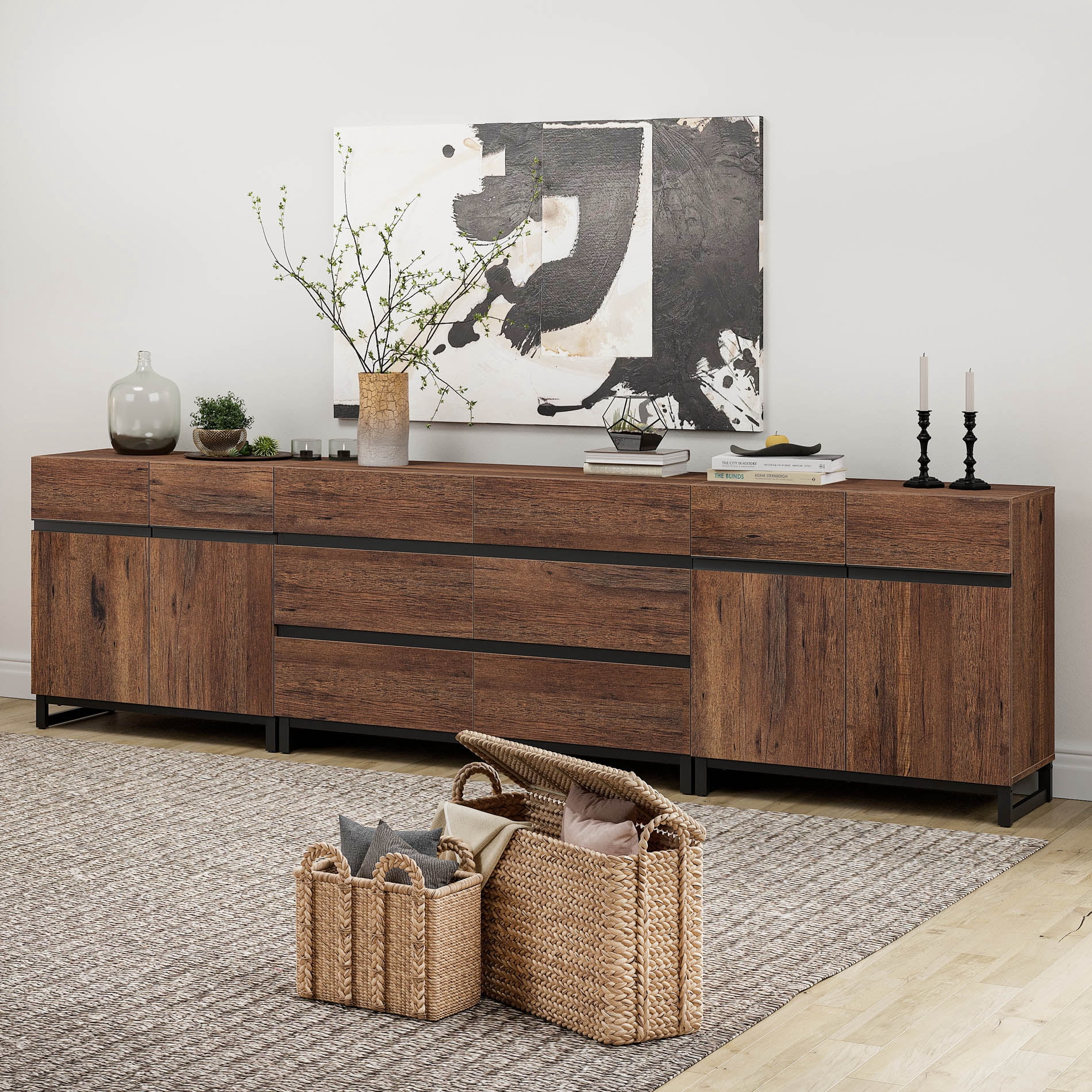 3 In 1 Multifunctional Dresser with 6 Drawers, Modern Chest of Drawers with Adjustable Shelf, Multi-purpose Closet Organizer Storage Cabinet for Bedroom,Brown