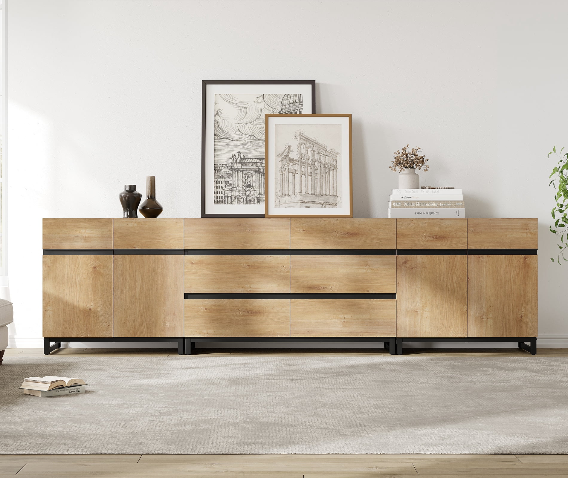 3 In 1 Multifunctional Dresser with 6 Drawers, Modern Chest of Drawers with Adjustable Shelf, Multi-purpose Closet Organizer Storage Cabinet for Bedroom,Oak