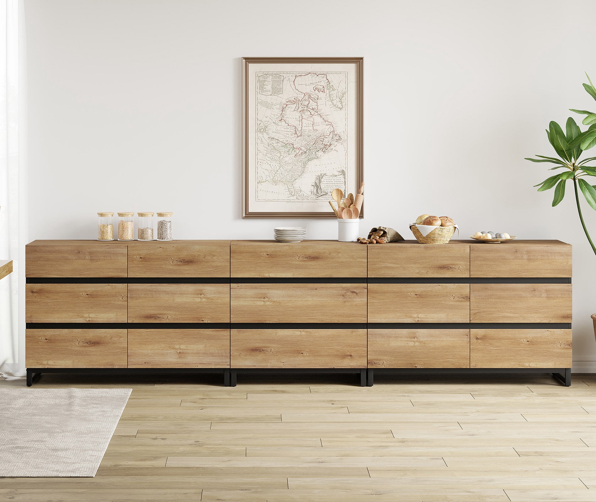 3 In 1 Multifunctional Sideboard Buffet Cabinets With 15 Drawers, Modern Sideboard Credenza With Adjustable Shelf And Metal Base, Coffee Bar Cabinet Storage Cabinet For Living Room, Kitchen