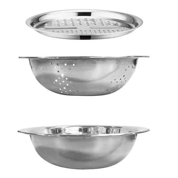 3 In 1 Multifunctional Stainless Steel Bowl Set, Food Grater Colander Strainer With Storage Container, 2024 New Multi-Size Vegetable Cheese Shredder Basin For Kitchen Food Prep