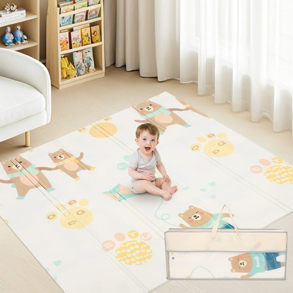 Foldable Baby Play Mat for Floor, 50” / 47” Large Foam Baby Playmat, Waterproof Portable Tummy Time Mat for Babies & Toddlers, Soft Crawling Mat for Playpen & Nursery