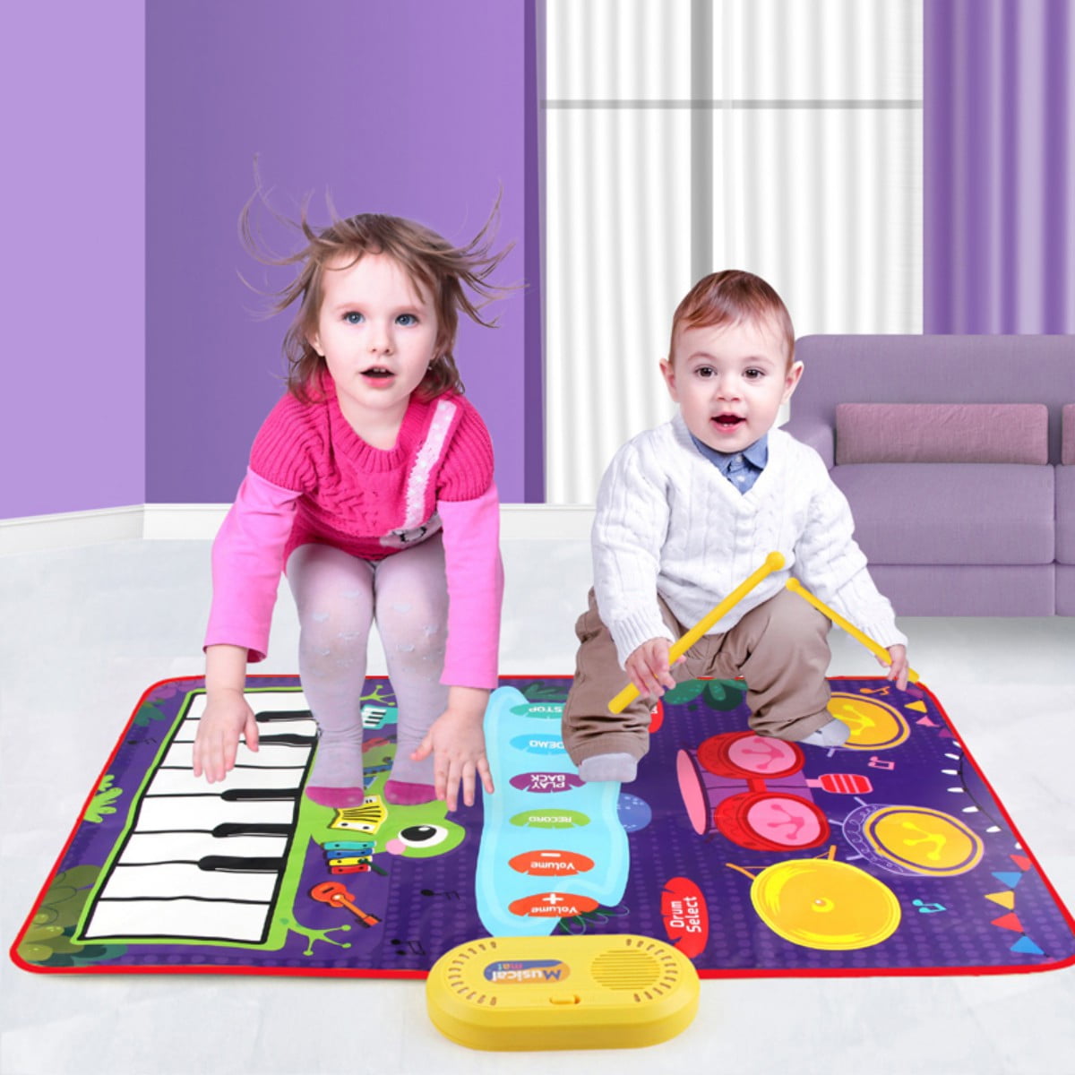 3 in 1 Musical Mat for Toddlers 13, Piano Mat & Drum Mat with 2 Sticks