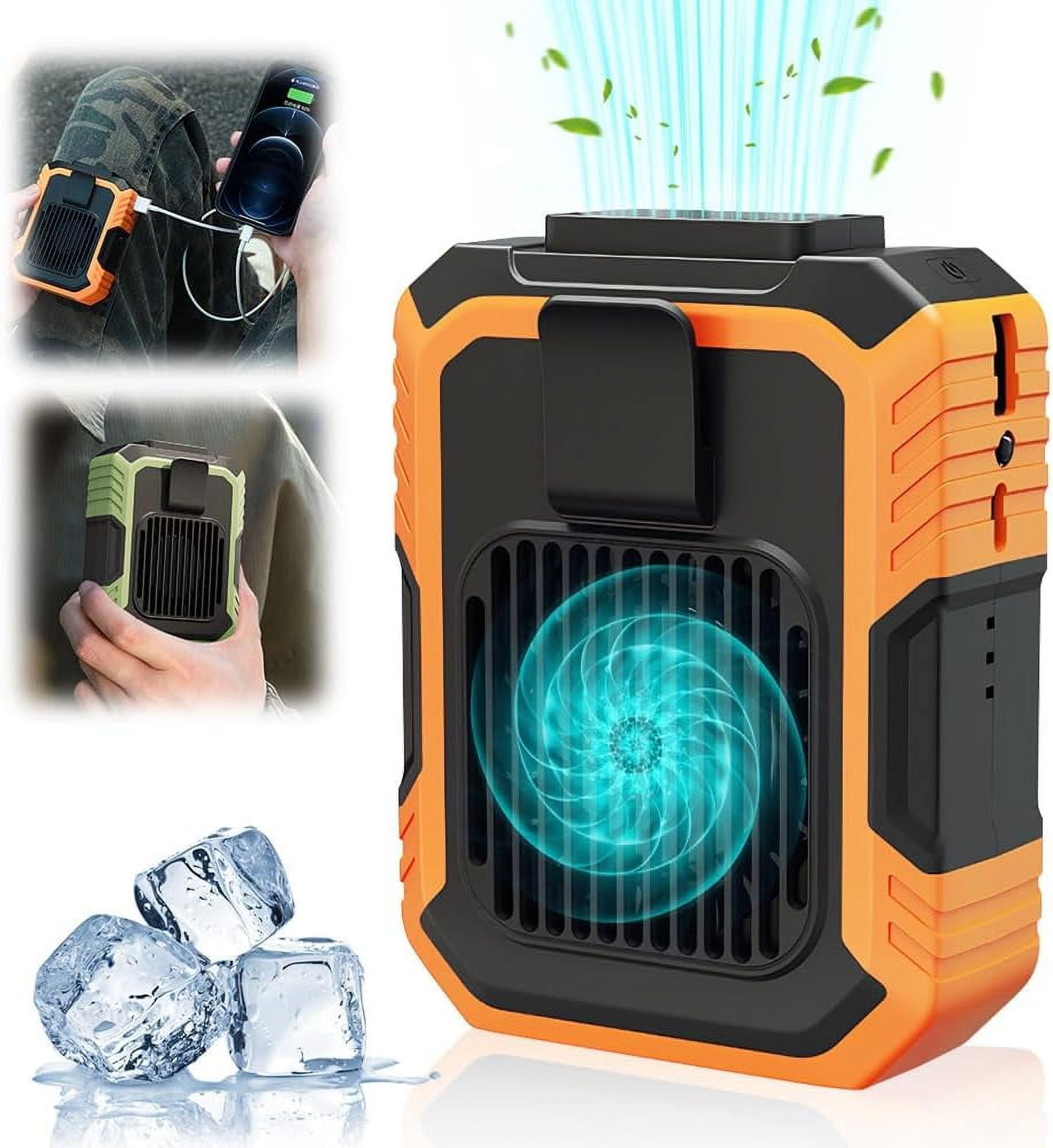 3 in 1 New Portable Mini Waist Fan for Under Shirt Outdoor Waist Fan Belt Clip Fan, Rechargeable Waist Mounted Electric Fan Wearable Personal Clip Fan (Orange)