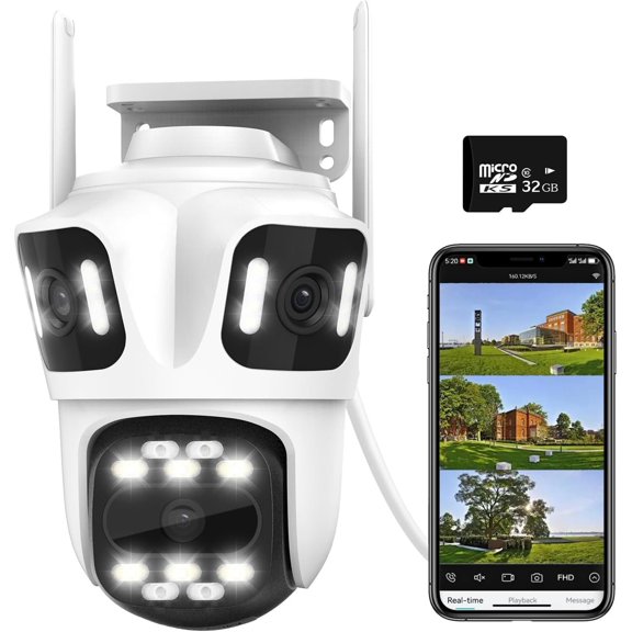 3 in 1 Outdoor Indoor Camera, 3MP Wired Pan/Tilt   Camera, Free AI Detection, Motion , 360? View, Color Night Vision, 2 Way Audio, 32GB Local Storage, No Subscription