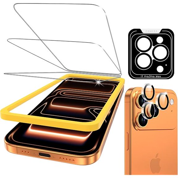 [3+1 Pack Screen Protector Compatible with iPhone 17 Pro Max (6.9") - 9H+ Diamond-Grade Screen Shield with Zero-Loss Camera Clarity & Recyclable Easy Alignment Frame