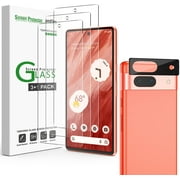 (3+1 Pack) amFilm for Google Pixel 7a - 3 Tempered Glass Screen and 1 Lens Protector, 0.33mm Thickness, HD Clear, Anti-Scratch Bubbles-Free