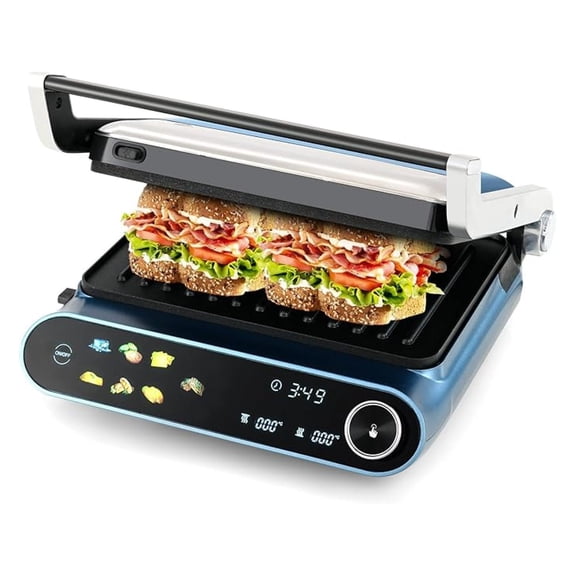 3 in 1 Panini Press Electric Indoor Grill & Sandwich Maker,1200W Open Flat Griddle w/ 2 Removable Non-Stick Dishwasher-Safe Plates,LED Display,7 Modes,Independent Temp Control & Drip Tray