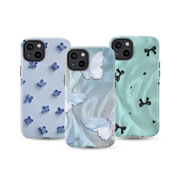 3 in 1 Pastel Aesthetic 3D Floral Butterfly Bow Phone Case Set, Soft Matte Protective iPhone Cover, Cute Elegant Design for iPhone 16 15 14 13 12 11 Pro Max Plus Mini