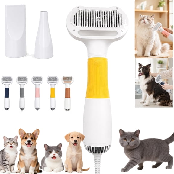 3 in 1 Pet Hair Dryers and Comb Brush, Dog Dryer Blow Grooming Cat, Three Heat Modes, Detachable Nozzles, Quick-Clean Slicker Home Bathing, Small to Large Breeds