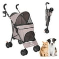 thumbnail image 1 of 3 in 1 Pet Stroller for Small Dogs and Cats, Foldable Pet Stroller with Adjustable Handle, 6 Wheels, Breathable Mesh, Large Capacity, Easy to Carry, Green (Coffee B), 1 of 13