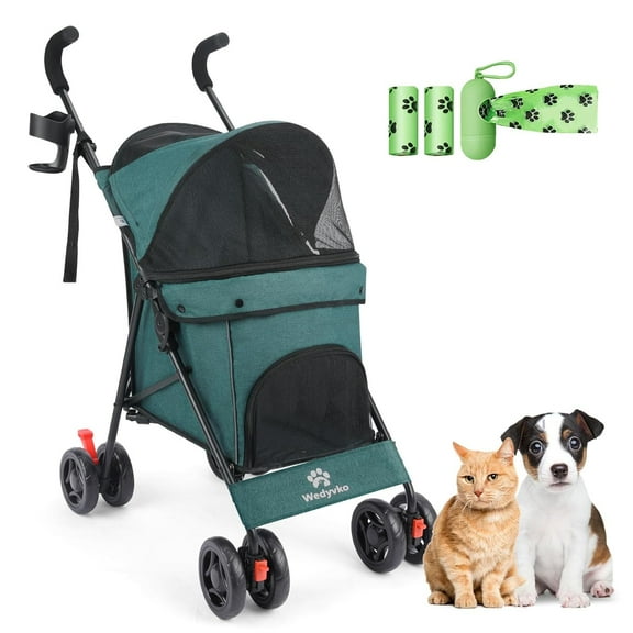 3 in 1 Pet Stroller for Small Dogs and Cats, Foldable Pet Stroller with Adjustable Handle, 6 Wheels, Breathable Mesh, Large Capacity, Easy to Carry, Green (Dark Green)