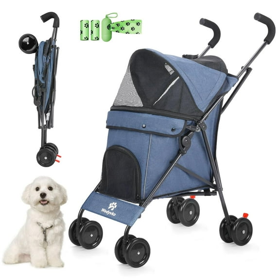 3 in 1 Pet Stroller for Small Dogs and Cats, Foldable Pet Stroller with Adjustable Handle, 6 Wheels, Breathable Mesh, Large Capacity, Easy to Carry, Green (Navy B)