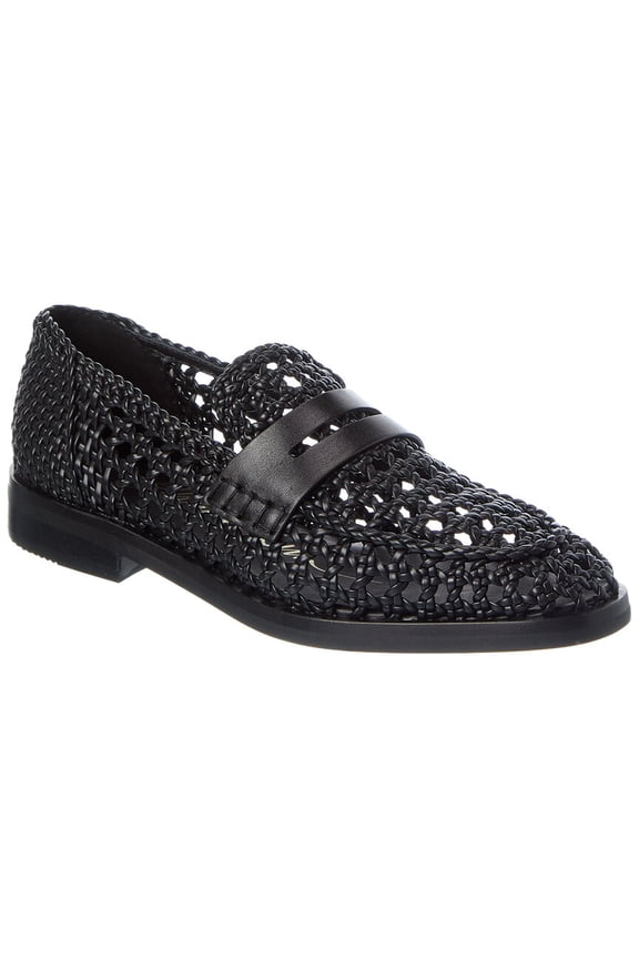 Alexa Macrame Woven Leather Loafer, 40, Black