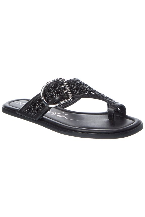 Z-Strap Toe Macrame Leather Sandal, 40, Black