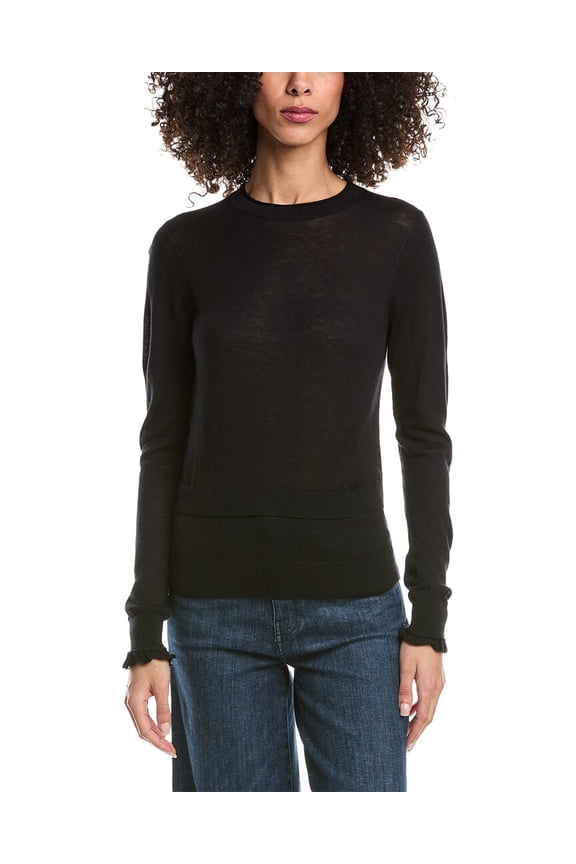 womens Faux Layered Wool & Silk-Blend Sweater, m, Black