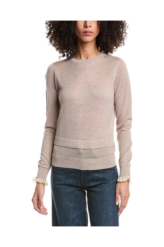womens  Faux Layered Wool & Silk-Blend Sweater, m, Grey