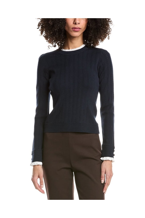 womens Fluid Rib Wool & Silk-Blend Sweater, s, Blue