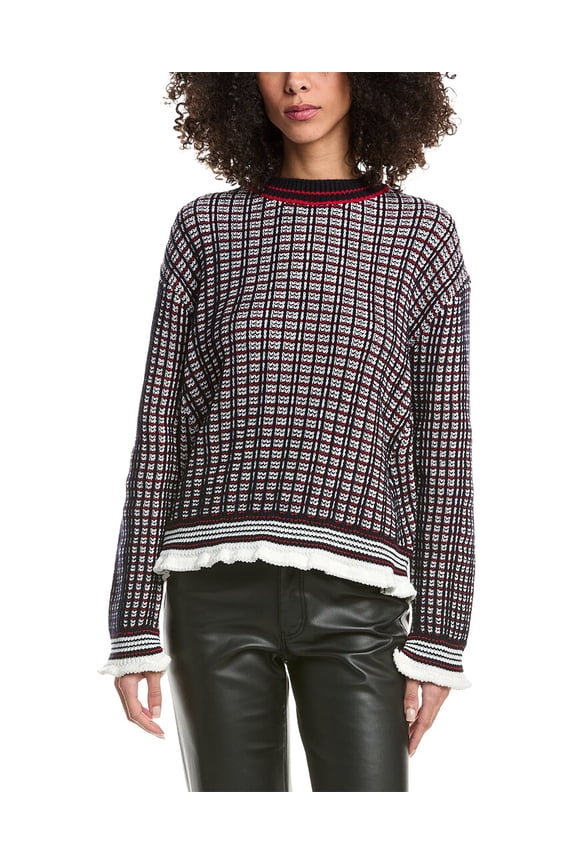 womens Plaid Jacquard Open Back Wool-Blend Pullover, s