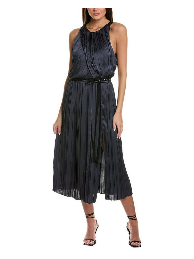 open lace back dress Pleated Satin Sleeveless Dress Eclipse / Xs