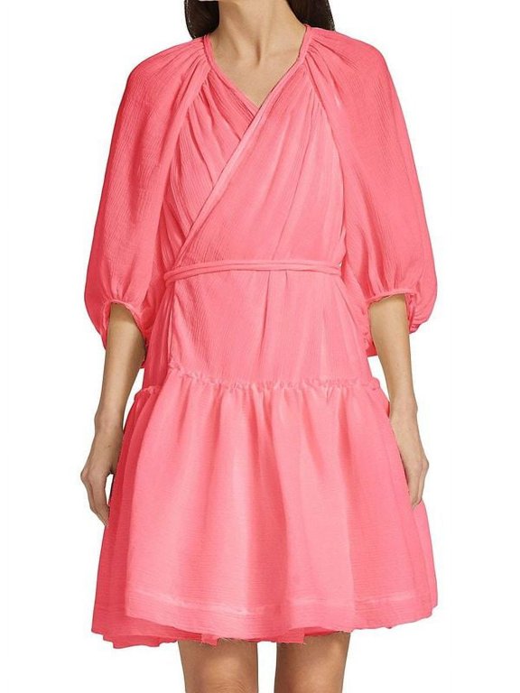 womens Plisse Voile Wrap Dress, 0