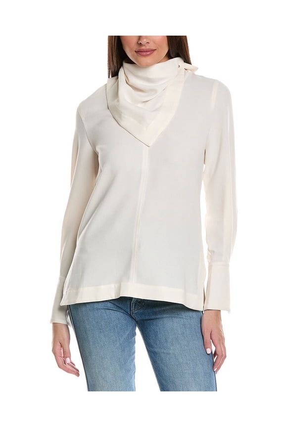 womens Scarf Blouse, 2, White