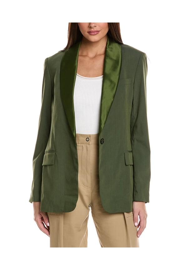 womens Shawl Lapel Wool-Blend Blazer, 0, Green