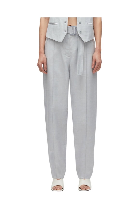 womens Tailored Belted Tapered Linen-Blend Trouser, 8