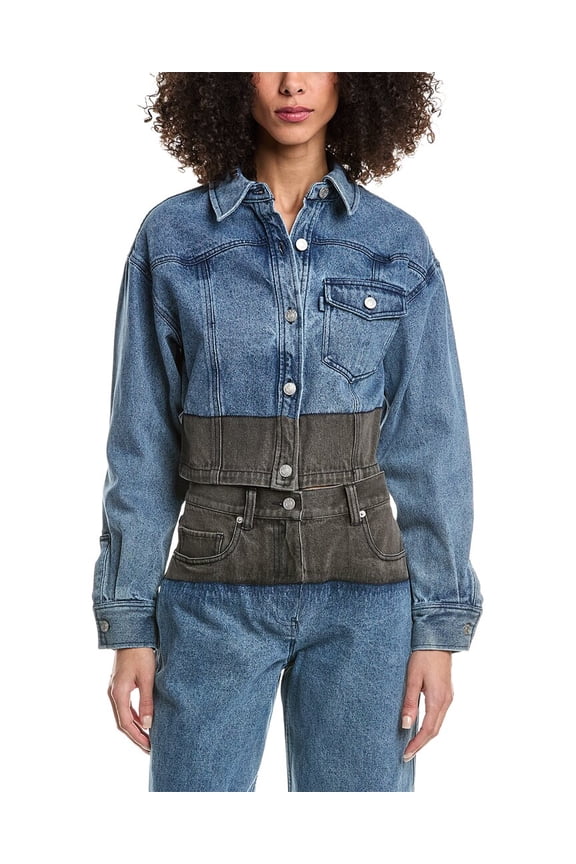 womens Two-Toned Denim Cropped Shirt Jacket, s