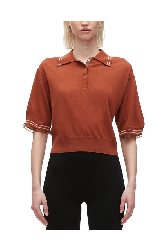womens  Wool Cropped Polo Sweater, m