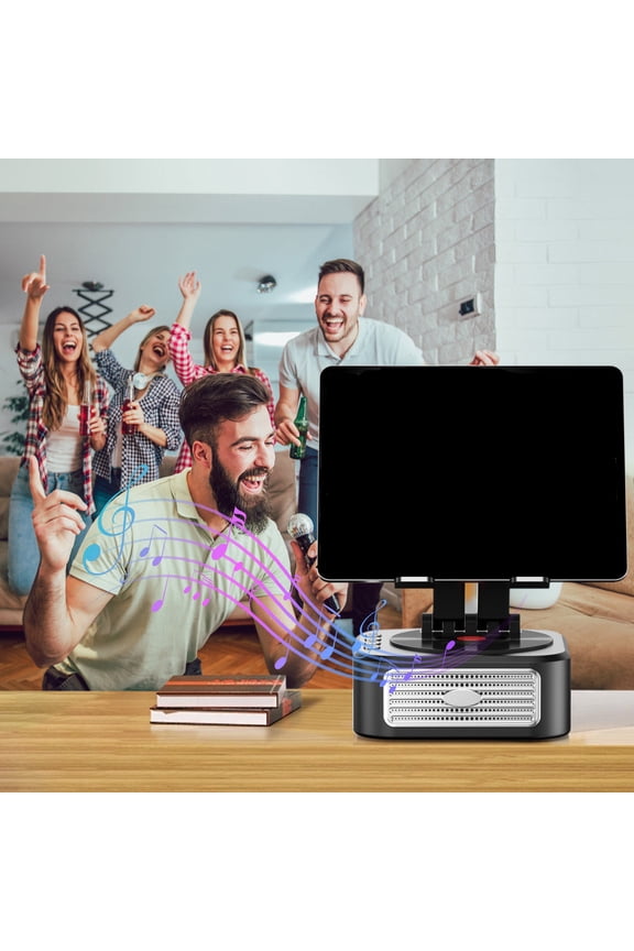 3 In 1 Phone Stand Bluetooth Speaker 360 Rotation Foldable Desktop Holder Stereo Sound Multi Function Hands Free Entertainment Device for streaming gaming video watching home office use