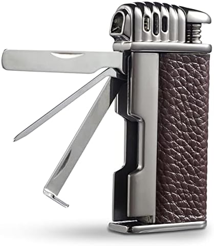 Handmade Wooden Pipe & Pipe Lighter Set - Includes Ebony Pipe, Butane Lighter, Stand & Accessories