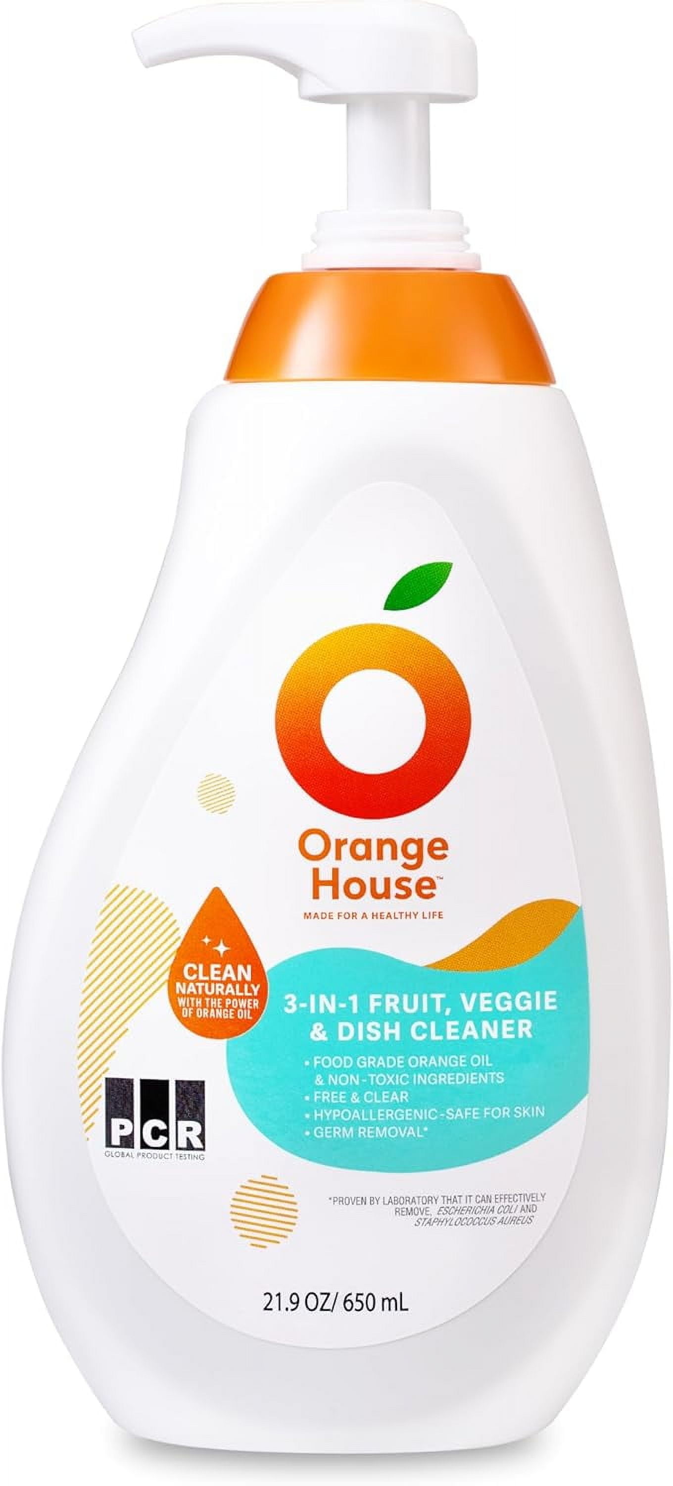 3 in 1 Plant Based Dish Soap, Non Harmful Ingredients Veggie Wash, Orange Oil Fruit and Vegetable Wash, Convenient Fruit Wash, 21.9 Fl Oz Fruit Cleaner, Natural Dish Soap (1 Pack)