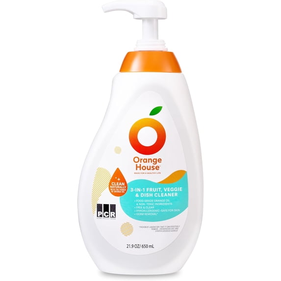 3 in 1 Plant Based Dish Soap, Non Harmful Ingredients Veggie Wash, Orange Oil Fruit and Vegetable Wash, Convenient Fruit Wash, 21.9 Fl Oz Fruit Cleaner, Natural Dish Soap (1 Pack)