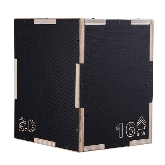 3 in 1 Plyometric Jump Box, 16/14/12 Inch Wooden Plyo Box, Platform & Jumping Agility Box, Anti-Slip Fitness Exercise Step Up Box for Home Gym Training, Conditioning Strength Training, Black