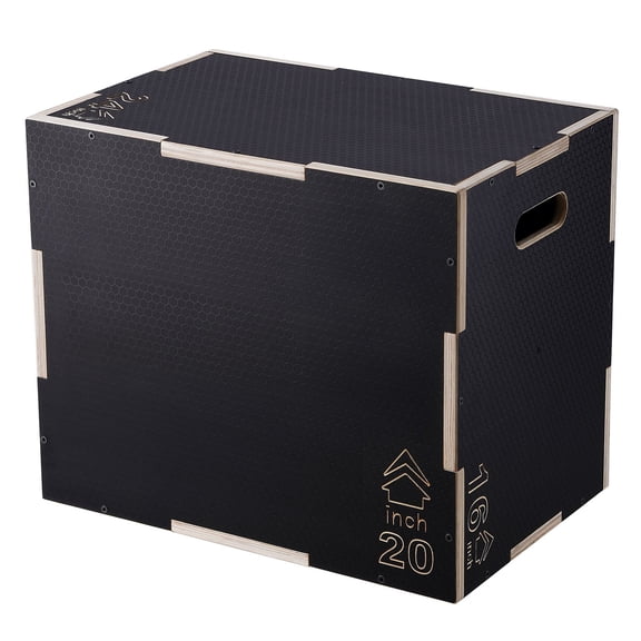 3 in 1 Plyometric Jump Box, 24/20/16 Inch Wooden Plyo Box, Platform & Jumping Agility Box, Anti-Slip Fitness Exercise Step Up Box for Home Gym Training, Conditioning Strength Training, Black