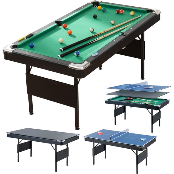 3 in 1 Pool Table Ping Pong Dining Table Combo,63.8 Foldable Billiard Tables/Table Tennis, Multi Game Table, with Billiard and Tennis Paddles Accessories