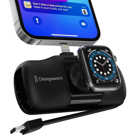 3 in 1 Portable Charger Power Bank for iPhone, USB-C Devices, Smart Watch, 5000mAh Battery, Ultra Compact, Fast Charging Travel Charger, LED Battery Indicator (Black)