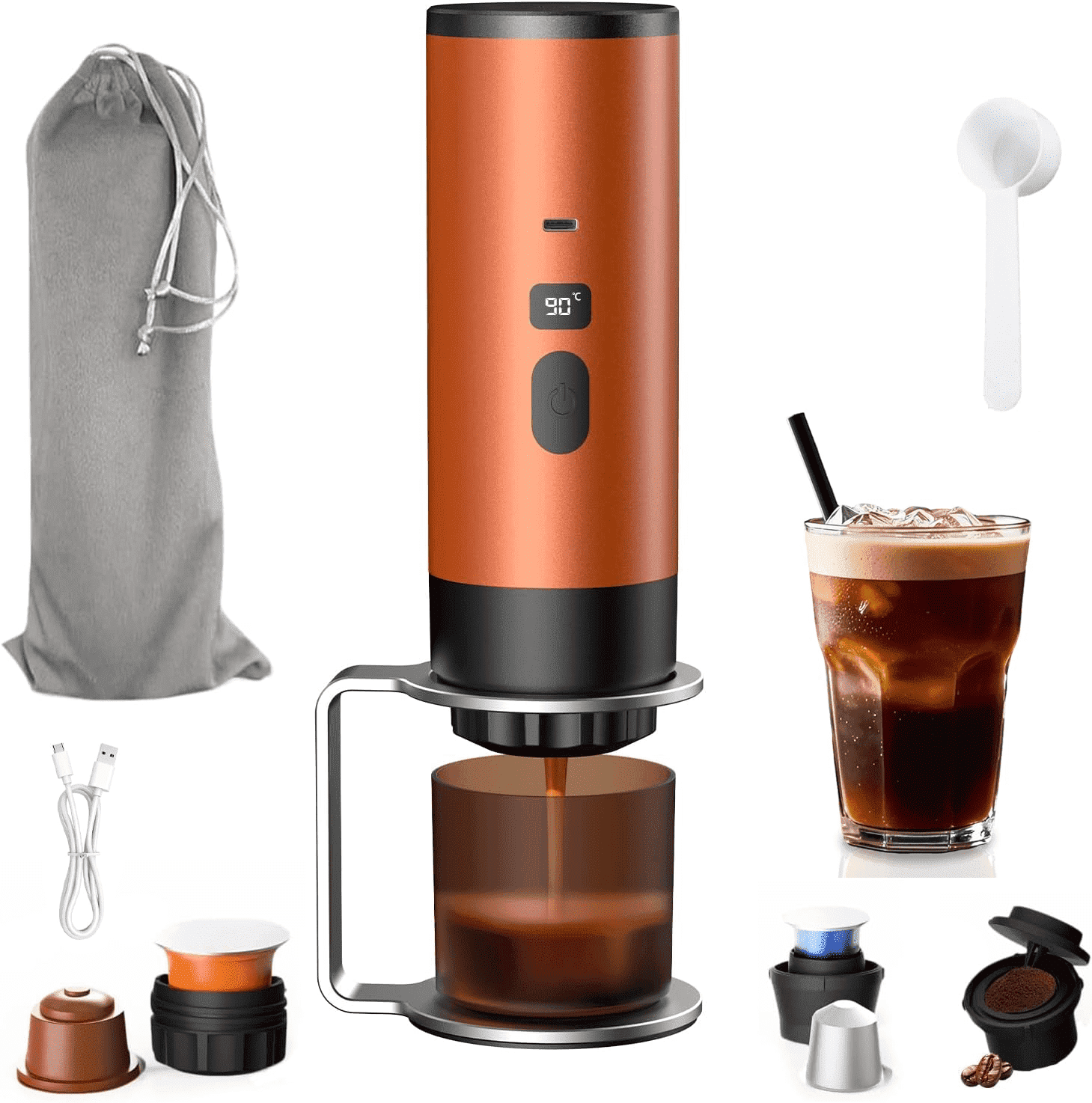 3 in 1 Portable Electric Espresso Machine, Mini Espresso Machine On the Go, Travel Coffee Maker, Self-Heating Ground Coffee K Cup, for Camping, Car, RV & Hiking